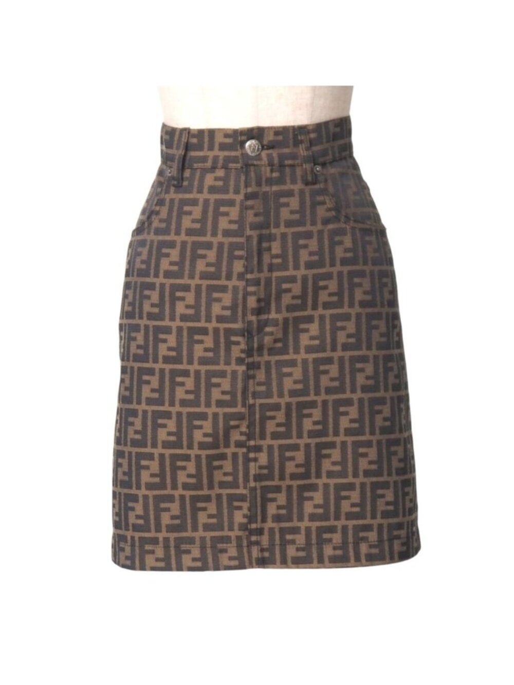Fendi Mini Skirt 38 FF Double Zucca All Over Pattern Tight
